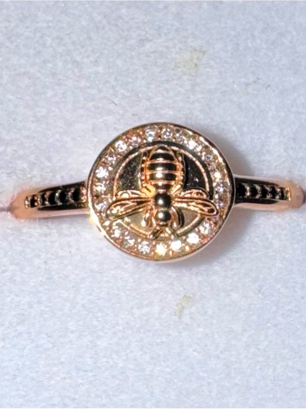 Rose Gold Bee Ring with Clear Crystal Accents